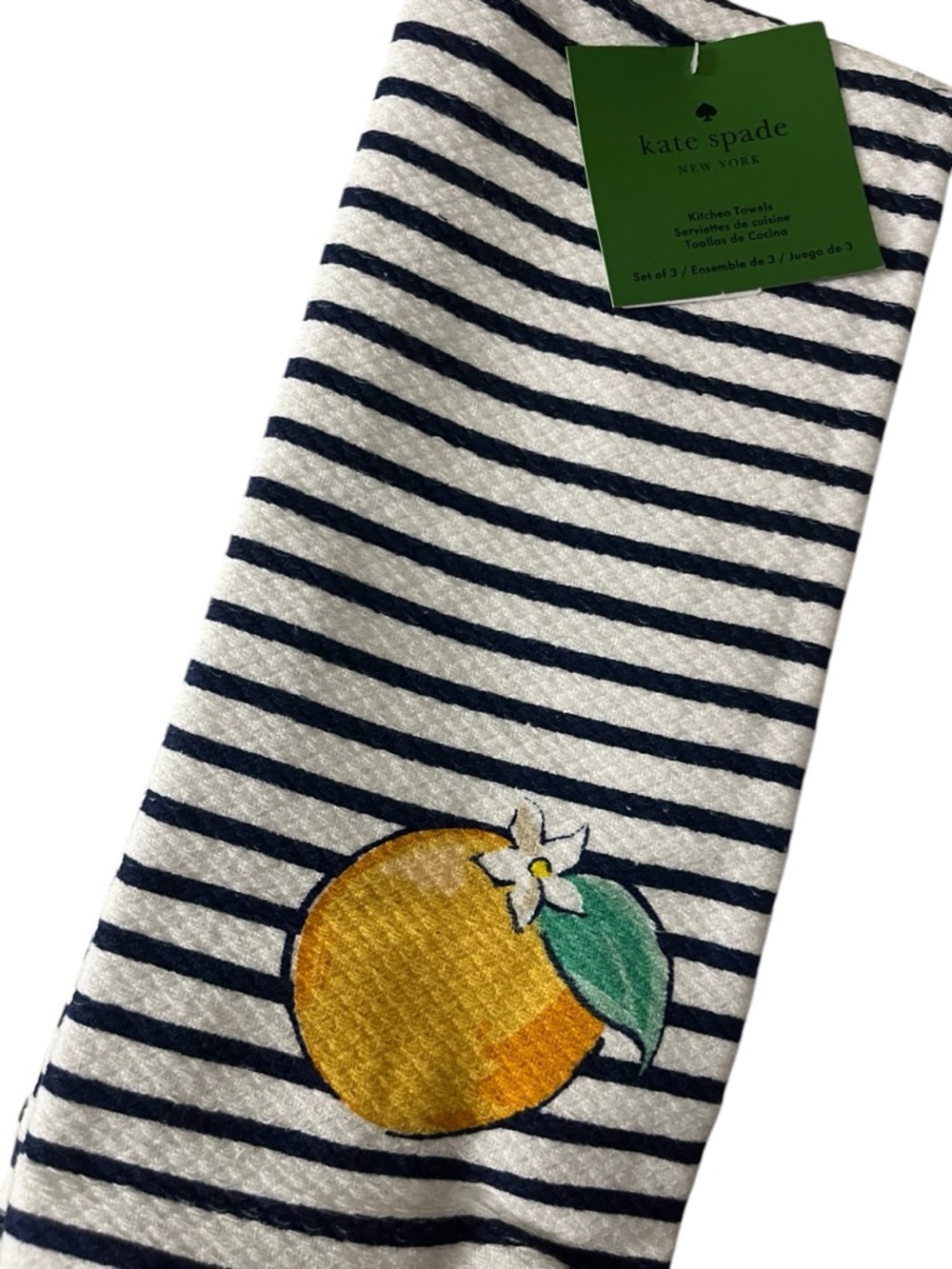 Kate Spade Navy and White Striped Tea Towel set with Orange Fruit (3) - Picture 3 of 3